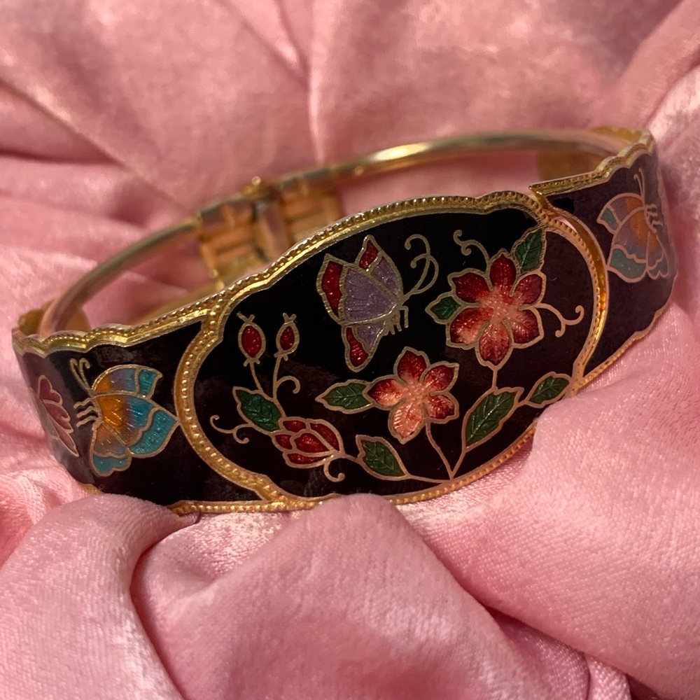 SOLD: Vintage cloisonné enamel cuff - Picture 1 of 5